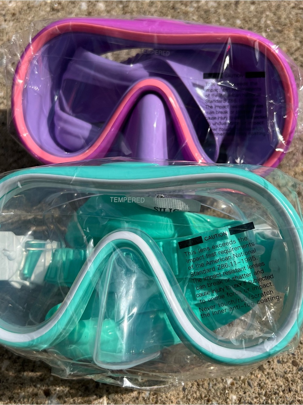 Kids Swim Goggles Dive Masks in Teal and Purple set of two